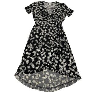London Times Dress Womens Size 4 Black White Floral Wrap Midi